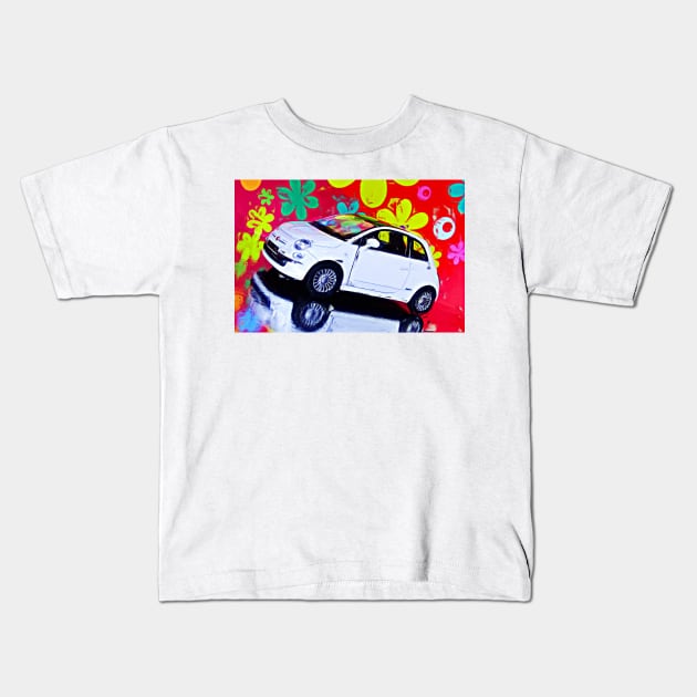 White Fiat 500 surrealism Kids T-Shirt by DeVerviers